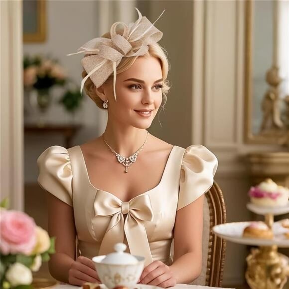 Accessories - Bow Derby Attire Hats with Hairpin, beige